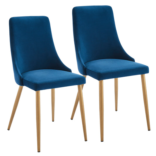 (CARMILLA BLUE AND GOLD- 2 PACK)- VELVET FABRIC DINING CHAIRS- SUPPLIER CLEARANCE