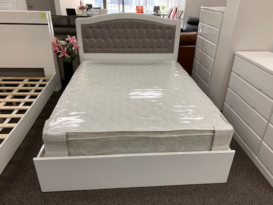 QUEEN SIZE- (CICI WHITE) - WOOD BED FRAME - WITH 3 DRAWERS ON SIDE- WITH SLATS