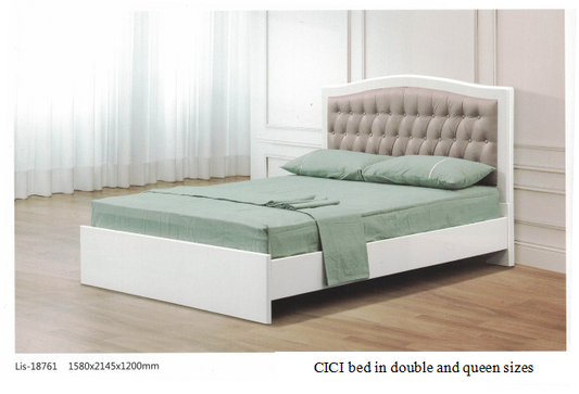 QUEEN SIZE- (CICI WHITE) - WOOD- BED FRAME - WITH SLATS