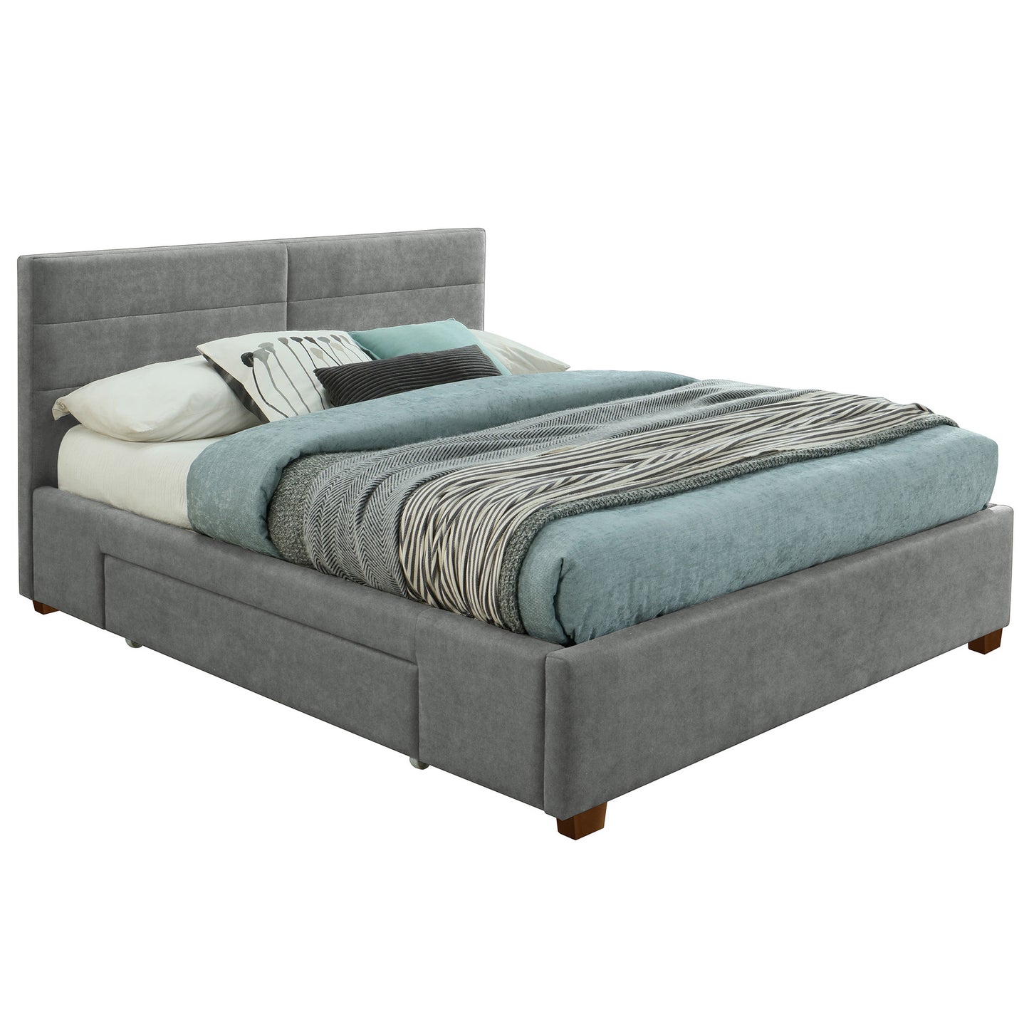 KING SIZE- (EMILIO LIGHT GREY)- FABRIC- BED FRAME- WITH DRAWERS ON 2 SIDES