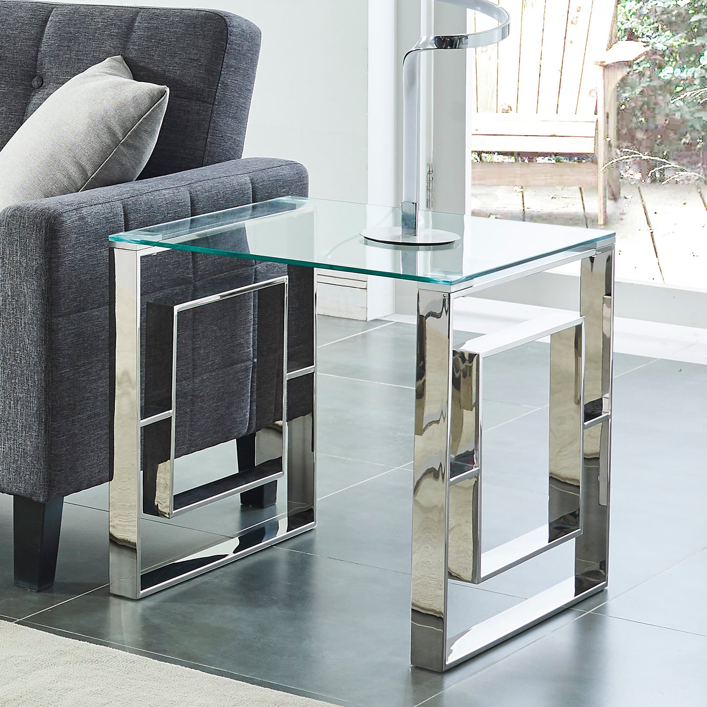 (EROS SILVER)- GLASS ACCENT TABLE