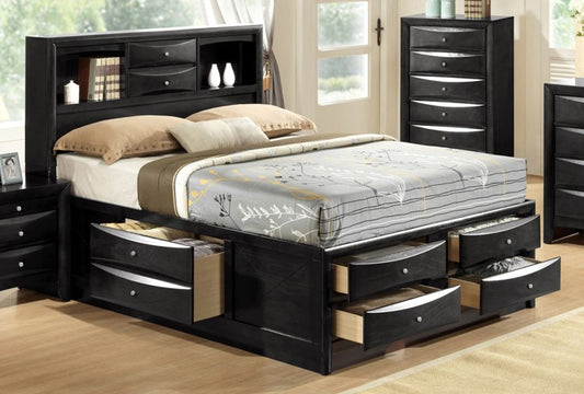 DOUBLE (FULL) SIZE- (FELICIA BLACK- 1) - WOOD BED FRAME - WITH DRAWERS- WITH SLATS