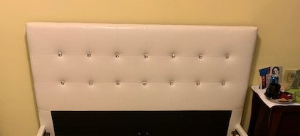 DOUBLE (FULL) SIZE- (GLARE WHITE)- LEATHER- CRYSTAL TUFTED- BED FRAME- WITH SLATS- INVENTORY CLEARANCE