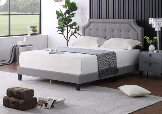 QUEEN SIZE- (rayan GREY)- FABRIC- BUTTON TUFTED- BED FRAME- WITH SLATS