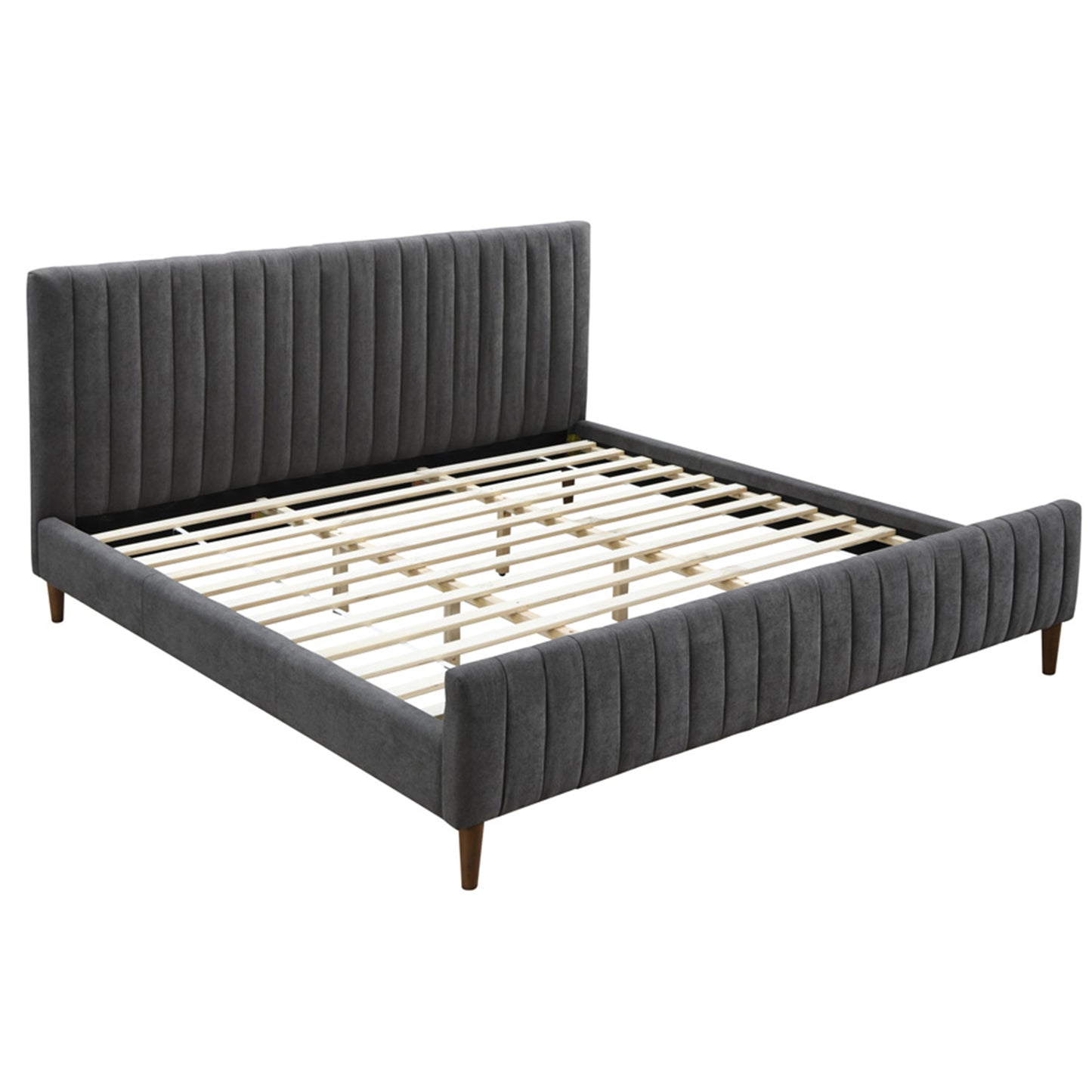 KING SIZE- (HANNAH CHARCOAL)- FABRIC- BED FRAME- WITH SLATS