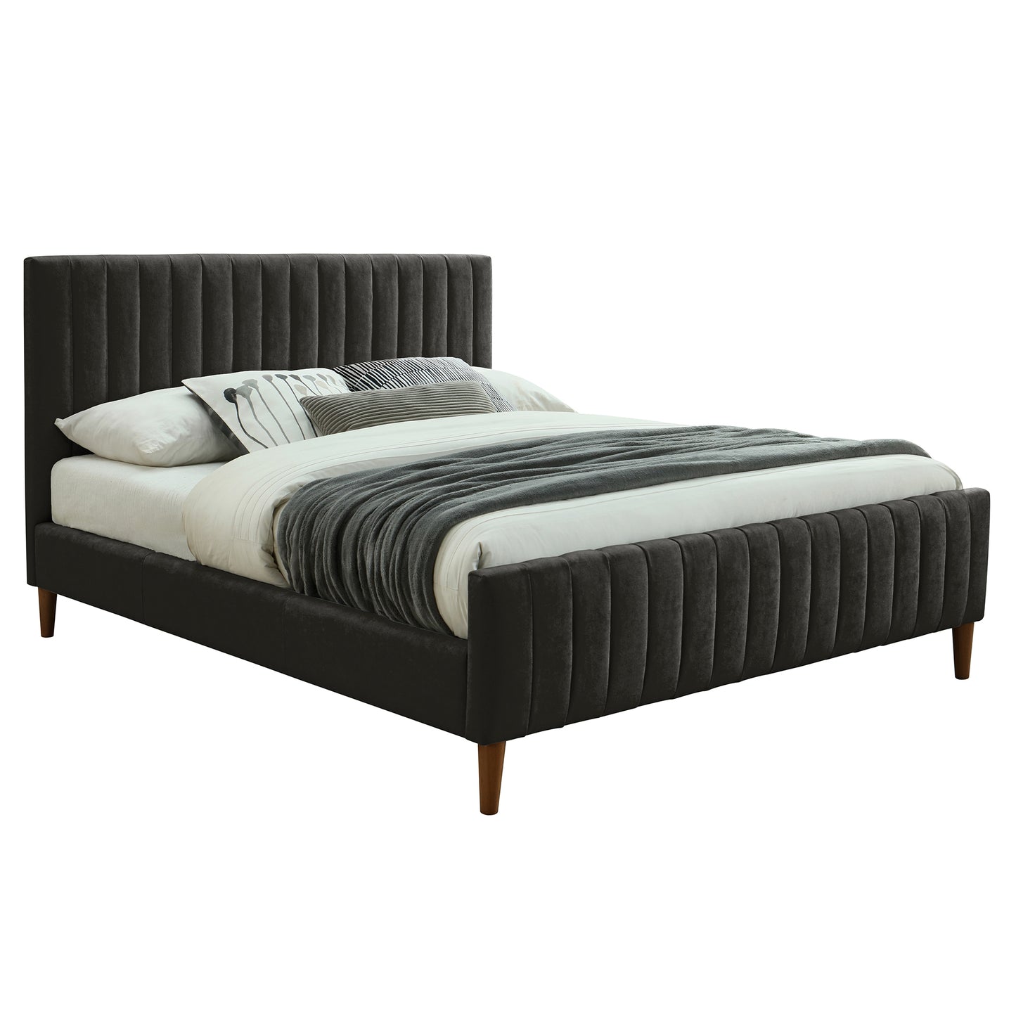 KING SIZE- (HANNAH CHARCOAL)- FABRIC- BED FRAME- WITH SLATS