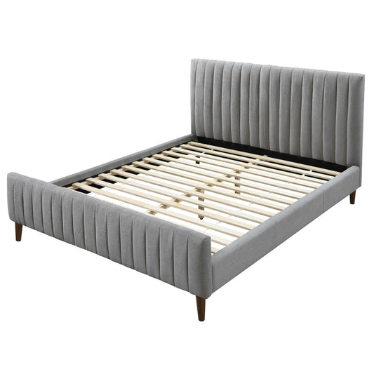 QUEEN SIZE- (HANNAH LIGHT GREY)- FABRIC- BED FRAME- WITH SLATS