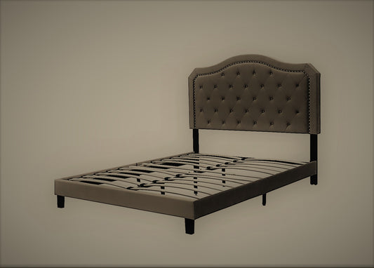 QUEEN SIZE- (HELEN black)- VELVET FABRIC- BUTTON TUFTED- BED FRAME- WITH SLATS