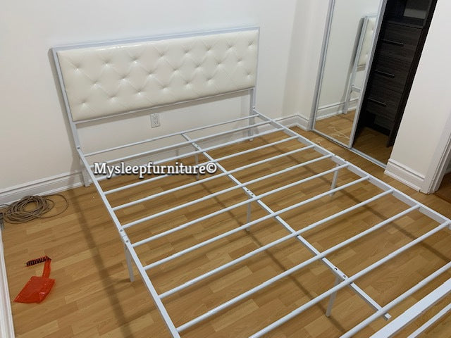 DOUBLE (FULL) SIZE- (2208 WHITE)- METAL- BED FRAME- WITH SLATTED PLATFORM