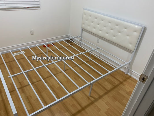 DOUBLE (FULL) SIZE- (2208 WHITE)- METAL- BED FRAME- WITH SLATTED PLATFORM