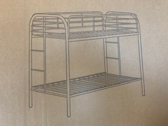 TWIN/ TWIN- (500 GREY)- METAL BUNK BED- WITH SLATTED PLATFORM