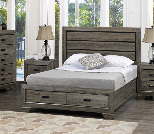 DOUBLE (FULL) SIZE- (JENNA GREY) - WOOD BED FRAME - WITH DRAWERS- WITH SLATS