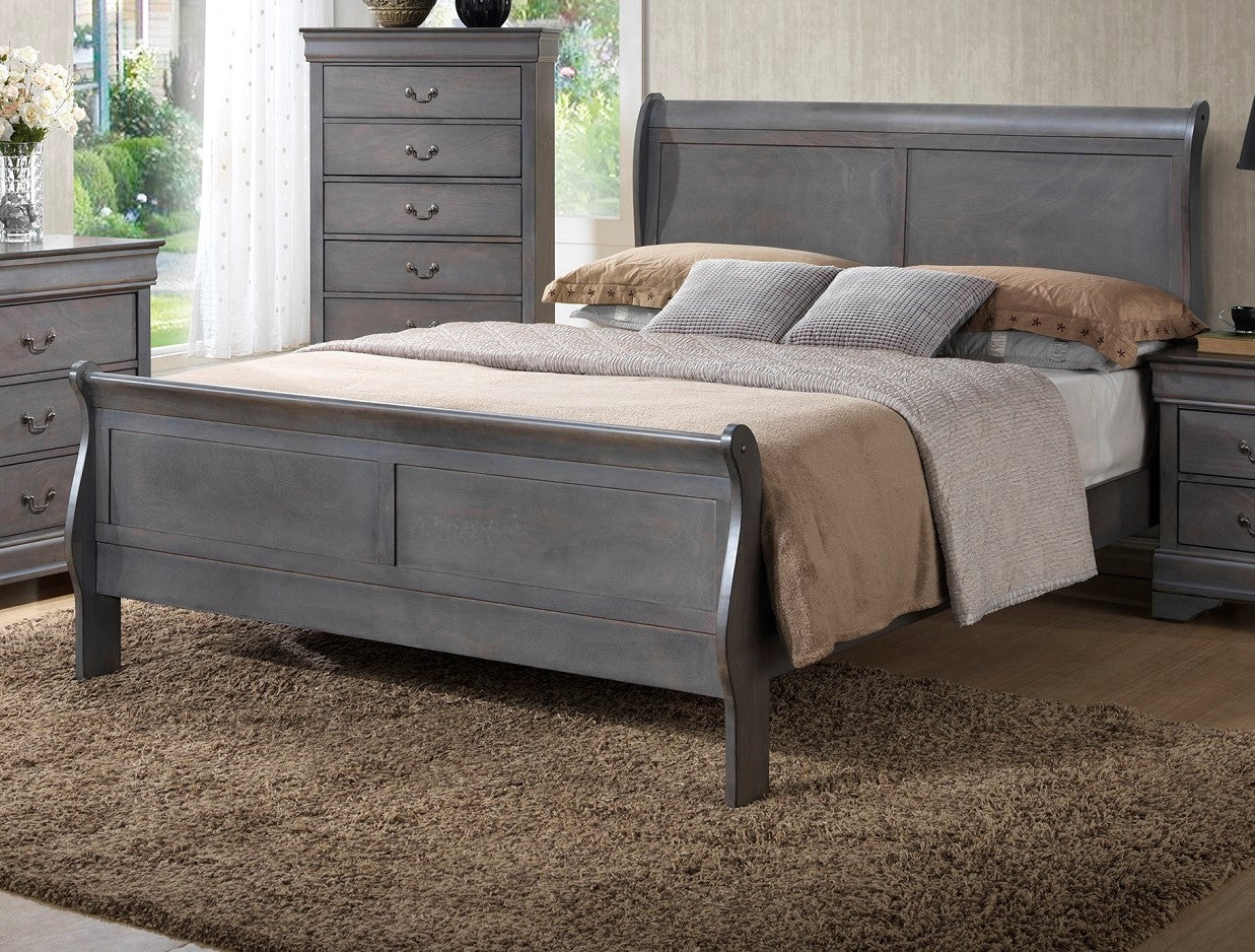QUEEN SIZE- (LP GREY BO 4934A- 1)- WOOD- BED FRAME- (BOXSPRING REQUIRED)