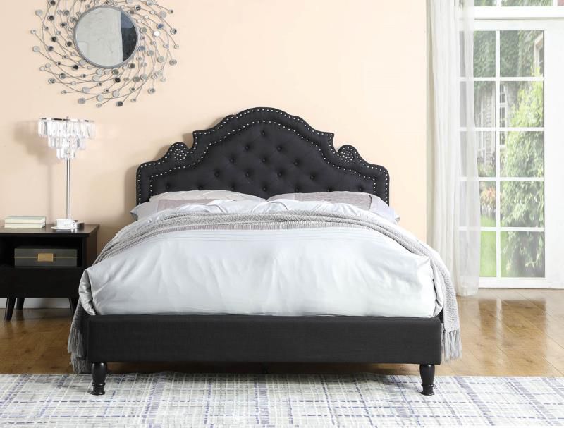QUEEN SIZE - (LAURY BLACK)- FABRIC - BED FRAME - WITH SLATS