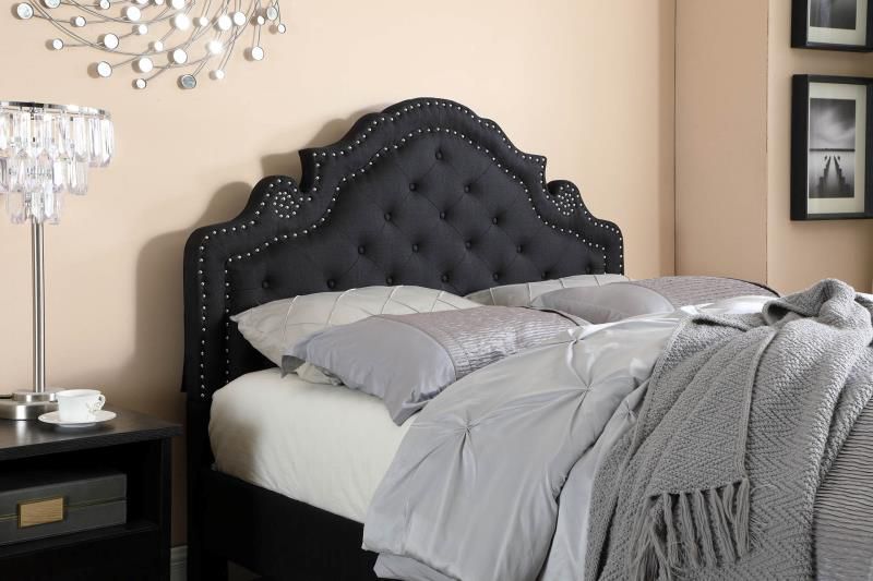 KING SIZE - (LAURY BLACK)- FABRIC - BED FRAME - WITH SLATS