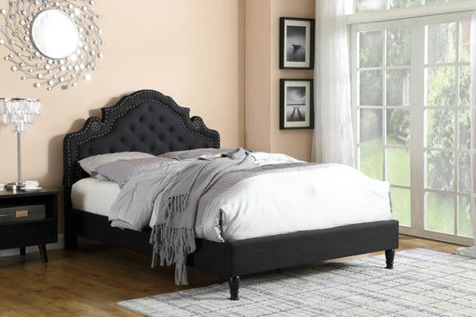 QUEEN SIZE - (LAURY BLUISH GREY)- FABRIC BED FRAME - WITH SLATS