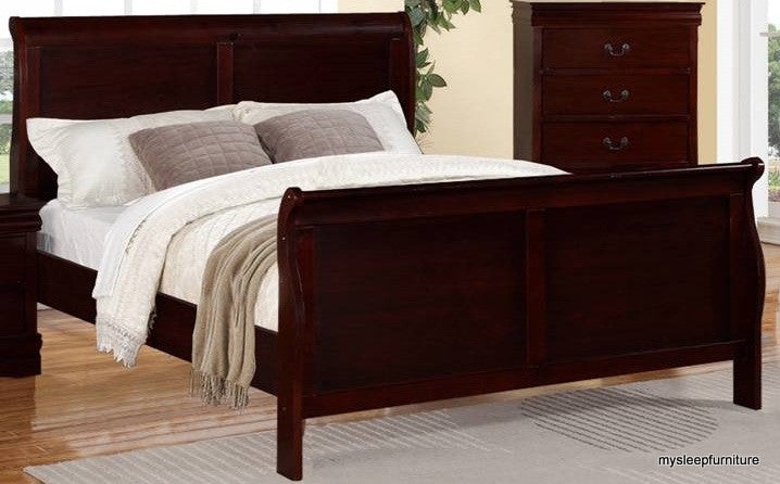 KING SIZE- (LP CHERRY 4937A- 1)- WOOD- BED FRAME- (BOX SPRING REQUIRED)