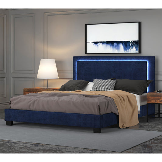 King Size- (Lumina Blue with light)- Fabric- Bed frame- with slats