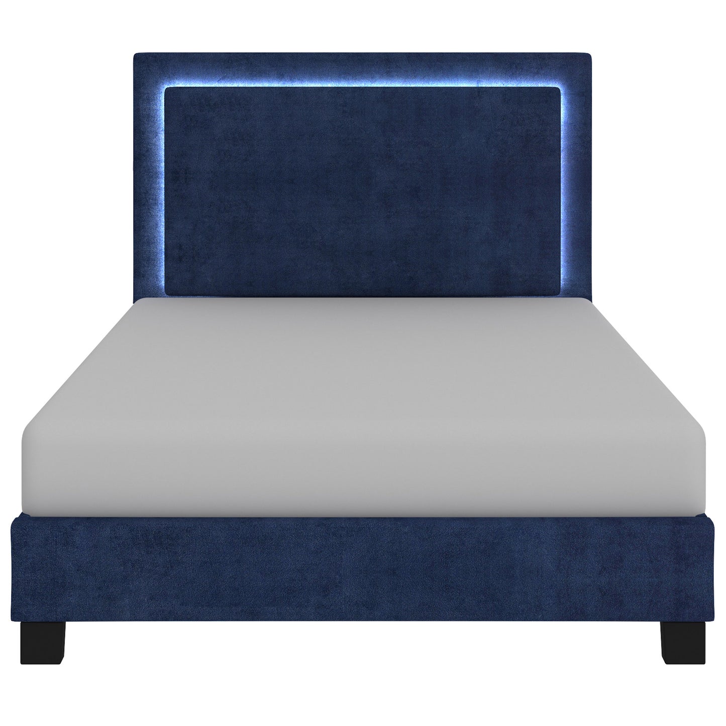 Queen Size- (Lumina Blue with light)-  Fabric- Bed Frame- with slats