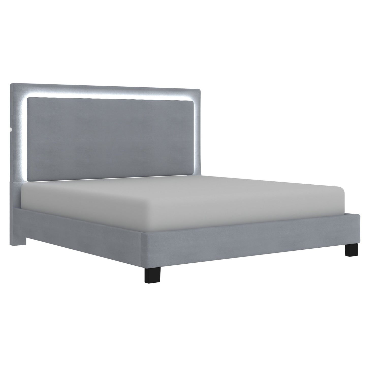 King Size- (Lumina Grey with light)-  Fabric- Bed frame- with slats
