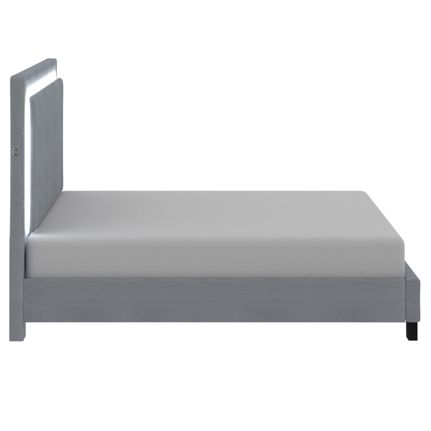 Queen Size- (Lumina Grey with light)- Fabric Bed Frame- with slats- INVENTORY CLEARANCE