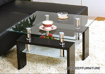 (2011 BLACK)- GLASS- ACCENT SIDE TABLE WITH SHELF- INVENTORY CLEARANCE