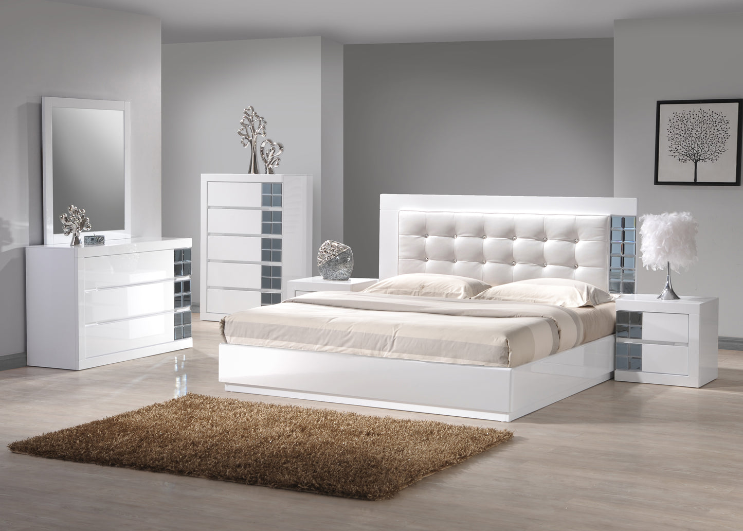 KING SIZE- (MULBERRY WHITE)- 8 PC.- BEDROOM SET