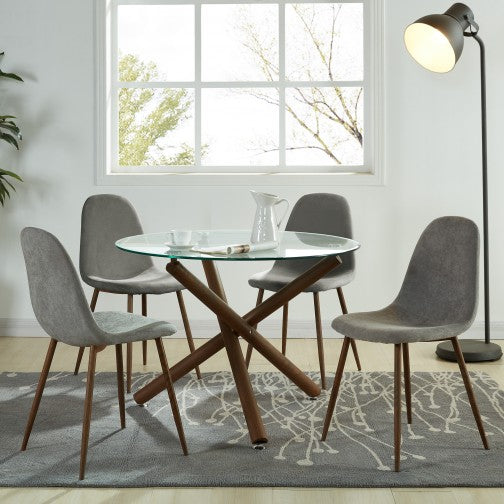 (ROCCA- LYNA GREY- 5)- 39" ROUND- GLASS DINING TABLE- WITH 4 CHAIRS