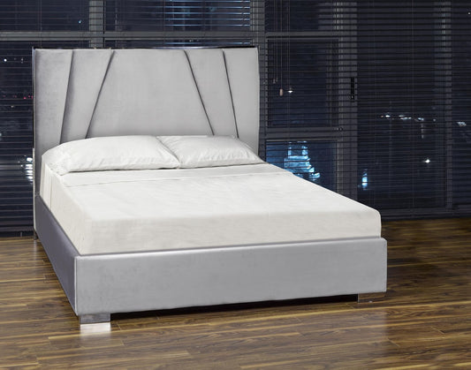 KING SIZE- (RALF GREY)- VELVET FABRIC- BED FRAME- WITH SLATS