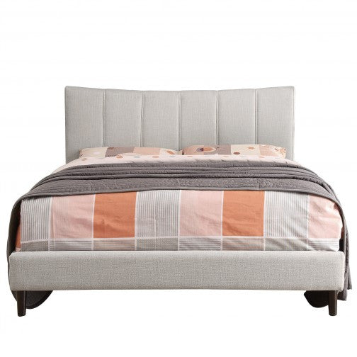 DOUBLE (FULL) SIZE- (ROSE BEIGE)- LINEN FABRIC - BED FRAME- WITH SLATS