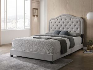 DOUBLE (FULL) SIZE- (SAMANTHA GREY)- VELVET FABRIC- BED FRAME- (BOX SPRING REQUIRED)