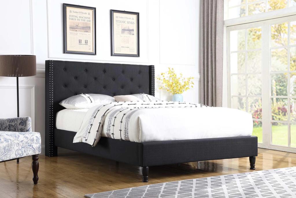 QUEEN SIZE - (SOFIA BLACK FABRIC)- BED FRAME- WITH SLATS