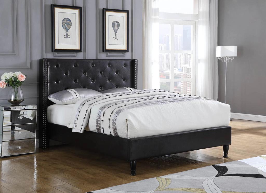 QUEEN SIZE - (BO SOFIA DARK GREY)- FABRIC BED FRAME - WITH SLATS