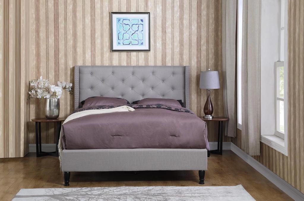 KING SIZE - (BO SOFIA GREY LINEN FABRIC)- BED FRAME - WITH SLATS