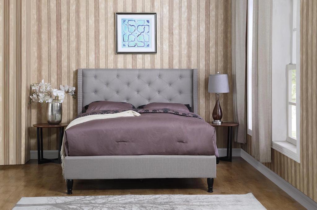 DOUBLE (FULL) SIZE - (SOFIA LIGHT GREY)- FABRIC- BED FRAME - WITH SLATS