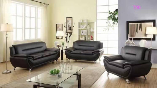 (SPEEDY BLACK)- LEATHER SOFA + LOVESEAT + CHAIR