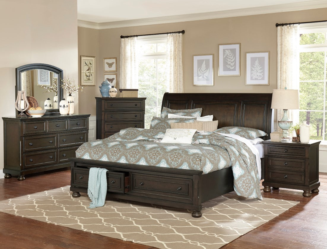 KING SIZE- (1718GY GREYISH BROWN- 8 PC.)- BEDROOM SET- WITH DRAWERS