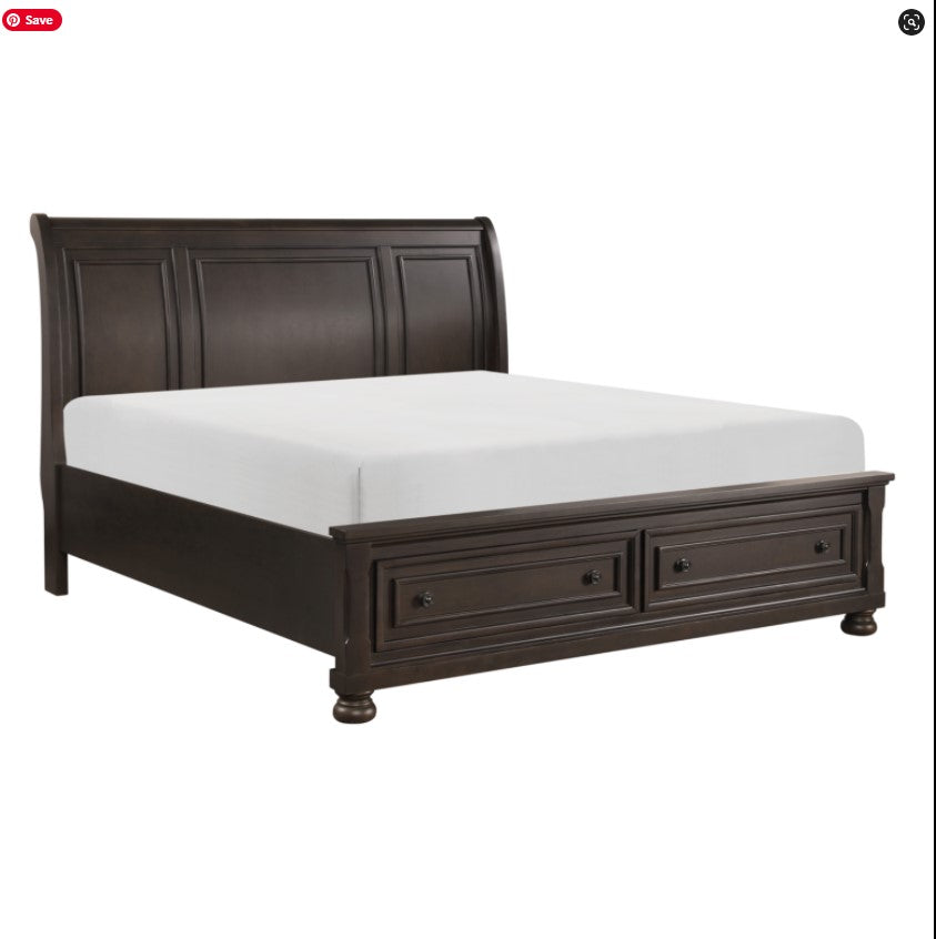 QUEEN SIZE- (1718GY BROWNISH GREY- 1)- WOOD BED FRAME- WITH DRAWERS- WITH SLATS