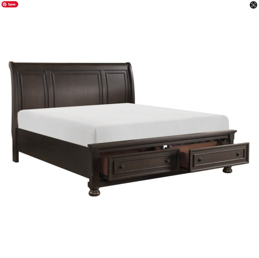KING SIZE- (1718GY BROWNISH GREY- 1)- WOOD BED FRAME- WITH DRAWERS- WITH SLATS
