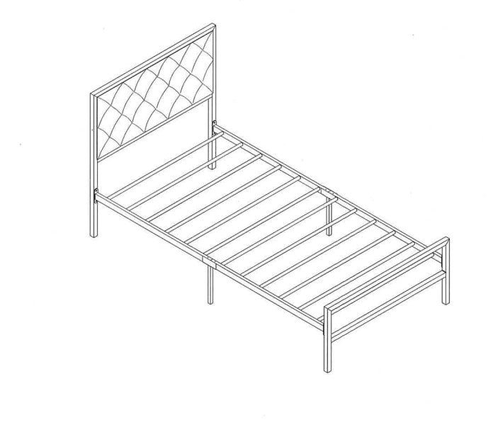TWIN (SINGLE) SIZE- (2208 WHITE)- METAL- BED FRAME- WITH SLATTED PLATFORM