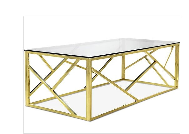 (2340 GOLD- 1)- GLASS COFFEE TABLE