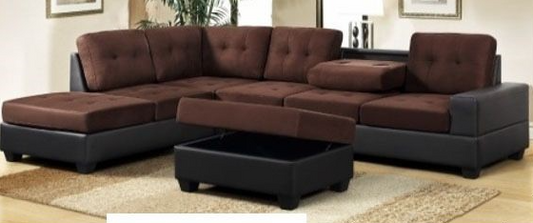 (ROMA BROWN)- VELVET FABRIC- REVERSIBLE- SECTIONAL SOFA- WITH STORAGE OTTOMAN