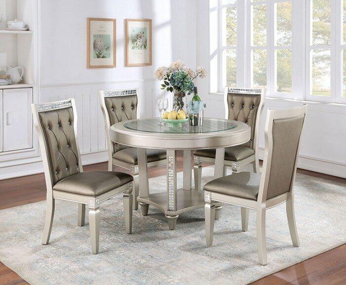 (STAR GREY- 5)- WOOD- 47" ROUND- DINING TABLE- WITH 4 CHAIRS