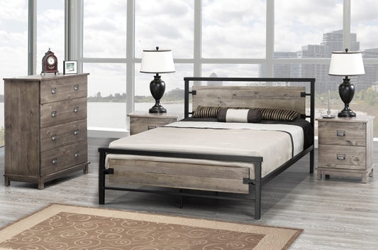 TWIN (SINGLE) SIZE- (2339 GREY)- METAL BED FRAME- WITH CAGE SLATS