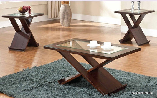 2039 TRIAD GLASS COFFEE TABLE WITH 2 SIDE TABLES