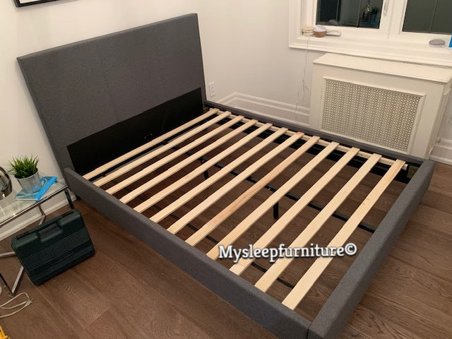 QUEEN SIZE- (UPTOWN GREY)- FABRIC- BED FRAME- WITH SLATS- OUT OF STOCK