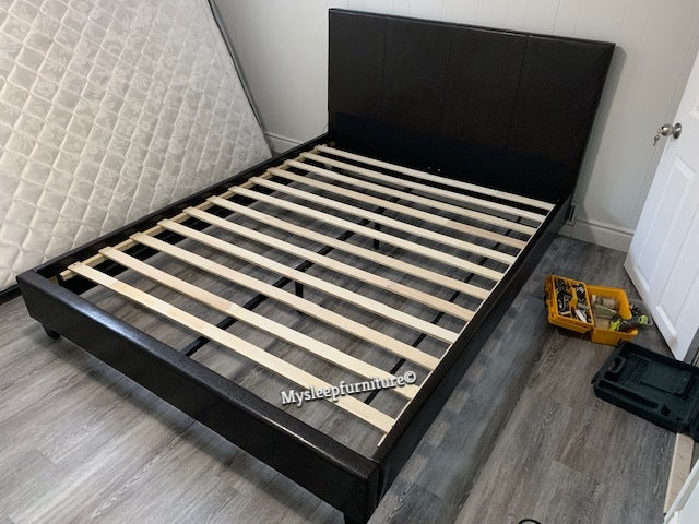 QUEEN SIZE- (UPTOWN ESPRESSO)- LEATHER- BED FRAME- WITH SLATS
