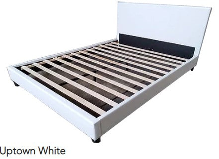 DOUBLE (FULL) SIZE- (UPTOWN WHITE)- LEATHER- BED FRAME- WITH SLATS