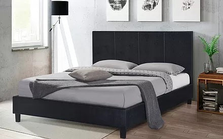 TWIN (SINGLE) SIZE- (UPTOWN BLACK)- LEATHER- BED FRAME- WITH SLATS