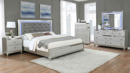 QUEEN SIZE- (VENUS SILVER- 8 PC.) -  BEDROOM SET - WITH LED LIGHTS